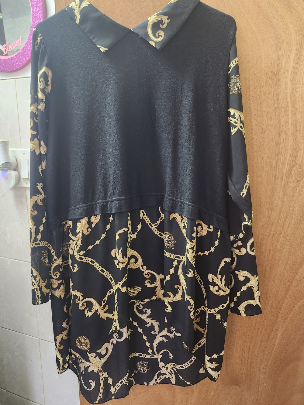 Black & Gold Patterned Women’s Tunic Dress/ Blouse